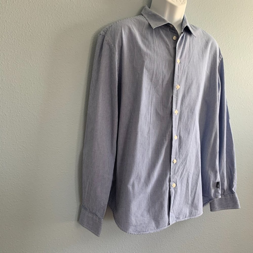Armani Collizioni Blue Gingham Plaid Dress Shirt - Picture 2 of 7